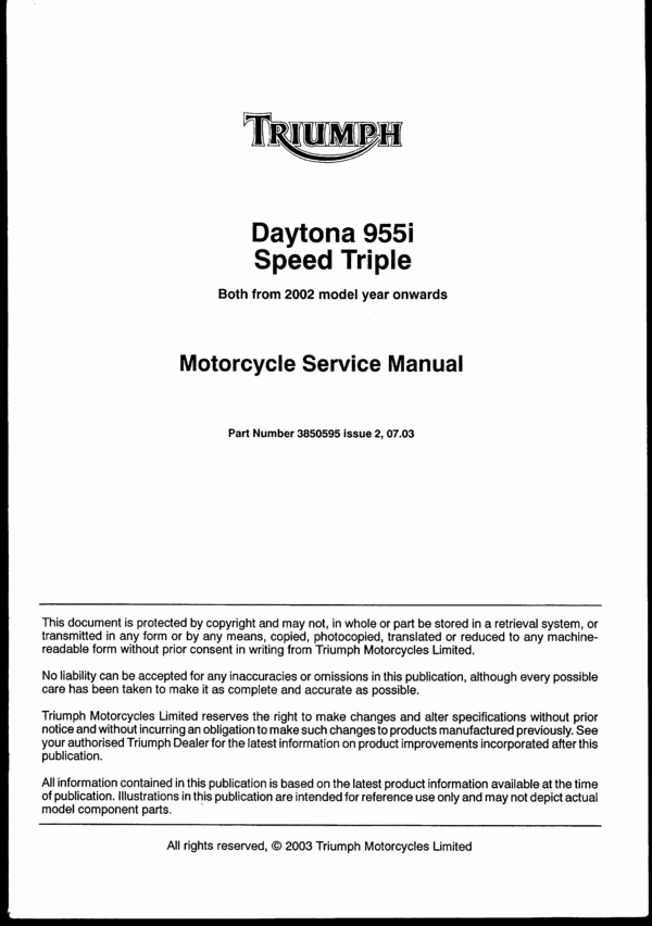 Product picture Triumph Daytona 955i,Speed Triple Workshop Manual 2002 Onwards